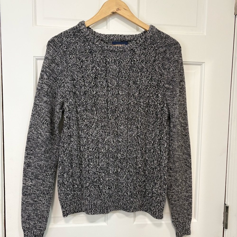 Lands' End Drifter Sweater‎ Black White Marled Cable Knit 100% Baumwolle Kids L